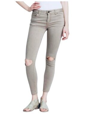 Free People Busted Jeans, Ripped-Knee Jeans, Pale Taupe Gray, W28, Size 6